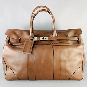 BRUNELLO CUCINELLI Chocolate Brown Leather Clasp Weekender Bag